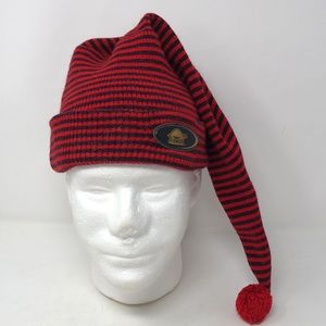 Blue and Red Striped Stocking Hat with Red Pom Pom